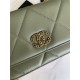 Chanel 19 WALLET ON CHAIN Shiny Lambskin, Gold/Silver-Tone & Ruthenium-Finish Metal Green A