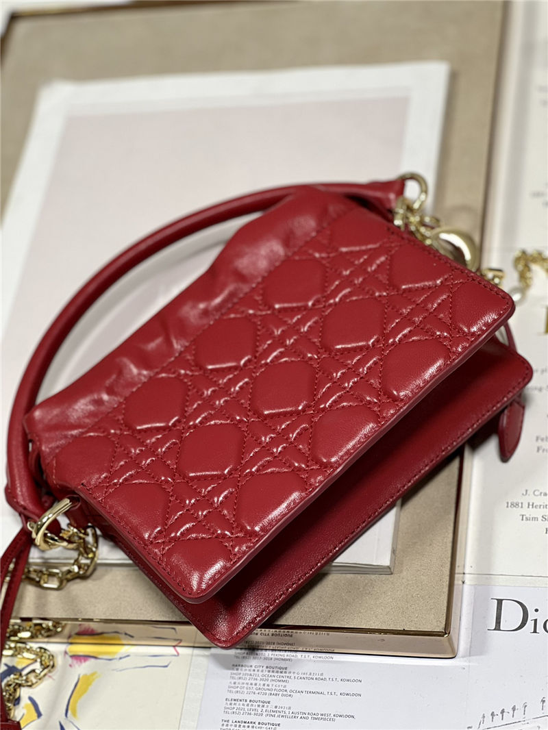 LADY DIOR TOP HANDLE DRAWSTRING MINI BAG Red High