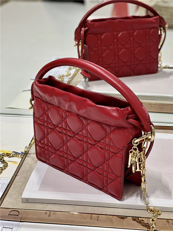 LADY DIOR TOP HANDLE DRAWSTRING MINI BAG Red High