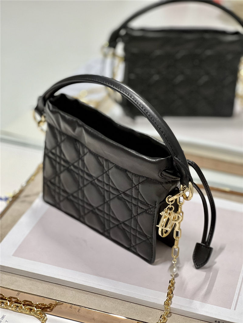 LADY DIOR TOP HANDLE DRAWSTRING MINI BAG Black High