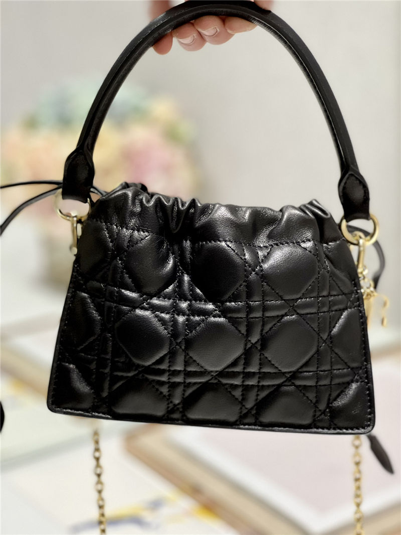 LADY DIOR TOP HANDLE DRAWSTRING MINI BAG Black High