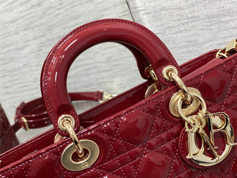 LADY D-JOY BAG MEDIUM Patent Cannage Calfskin Red High