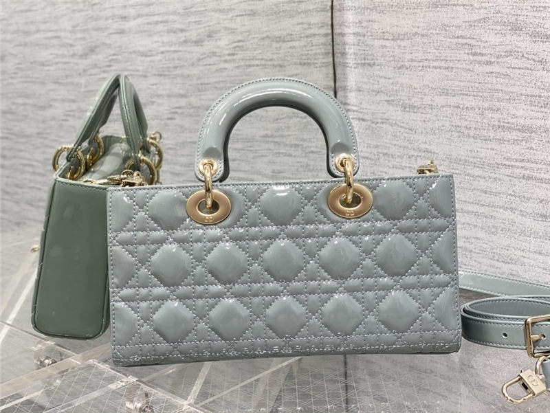 LADY D-JOY BAG MEDIUM Patent Cannage Calfskin Grey High