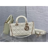 LADY D-JOY BAG MEDIUM Patent Cannage Calfskin White High