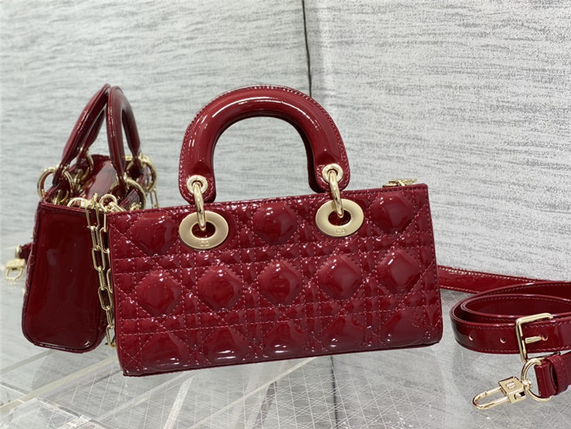 LADY D-JOY BAG SMALL Patent Cannage Calfskin Red High