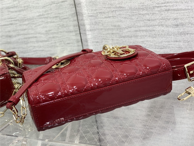 LADY D-JOY BAG SMALL Patent Cannage Calfskin Red High