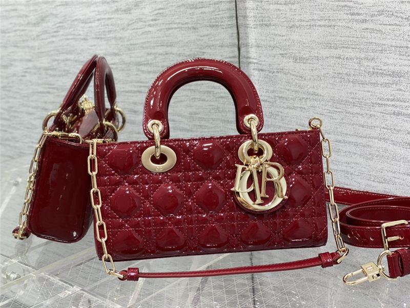 LADY D-JOY BAG SMALL Patent Cannage Calfskin Red High