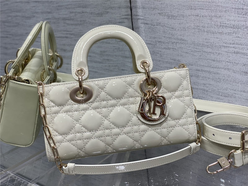 LADY D-JOY BAG SMALL Patent Cannage Calfskin White High