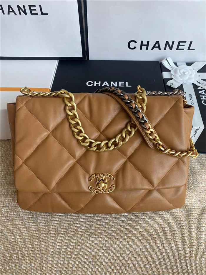 Maxi Chanel 19 Flap Bag Goatskin/Lambskin Caramel High