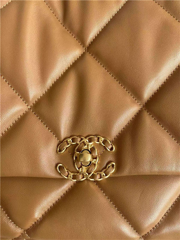 Maxi Chanel 19 Flap Bag Goatskin/Lambskin Caramel High