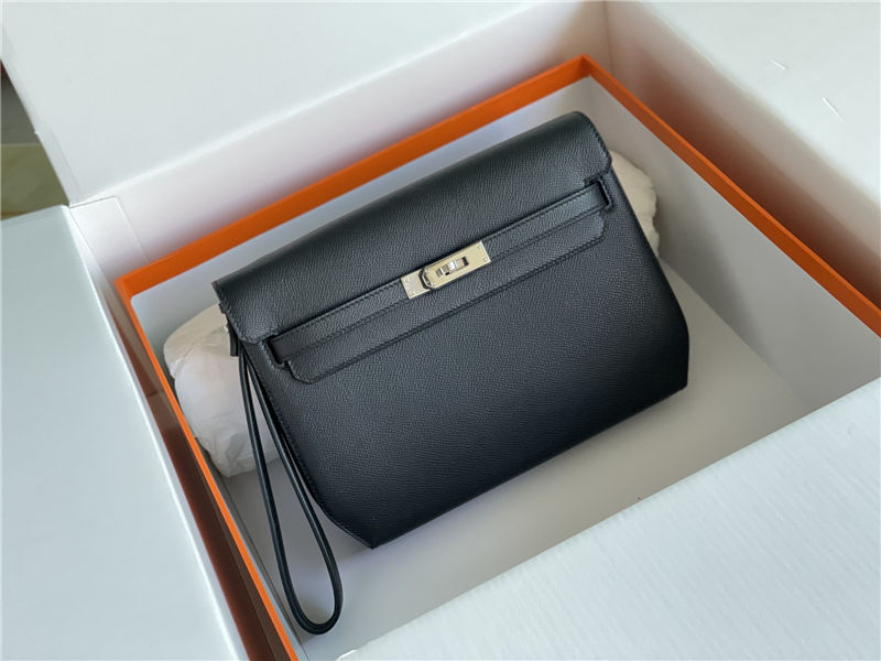 Hermes Kelly Depeches 25 Pouch Epsom Leather Black High