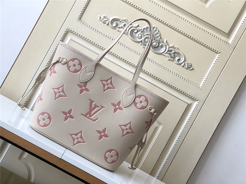 Louis Vuitton NEVERFULL MM Monogram Empreinte Crème Beige / Rose Trianon Pink M21579 High