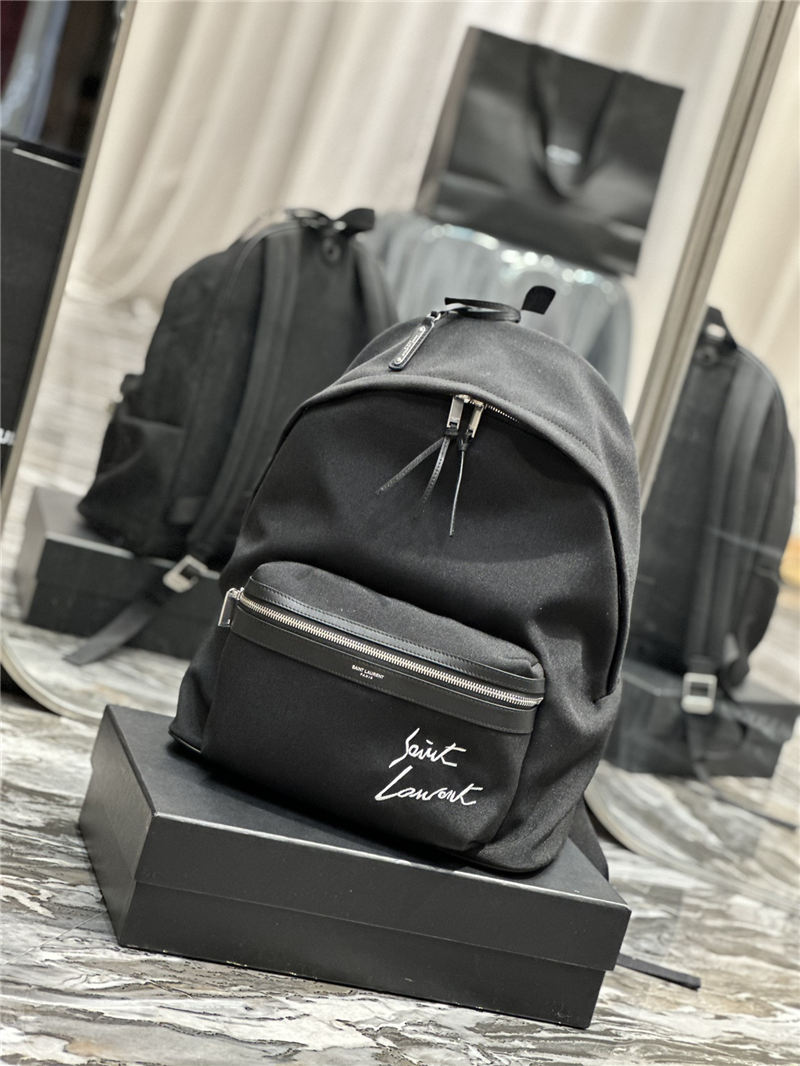 YSL CITY BACKPACK IN CANVAS, NYLON AND LEATHER High