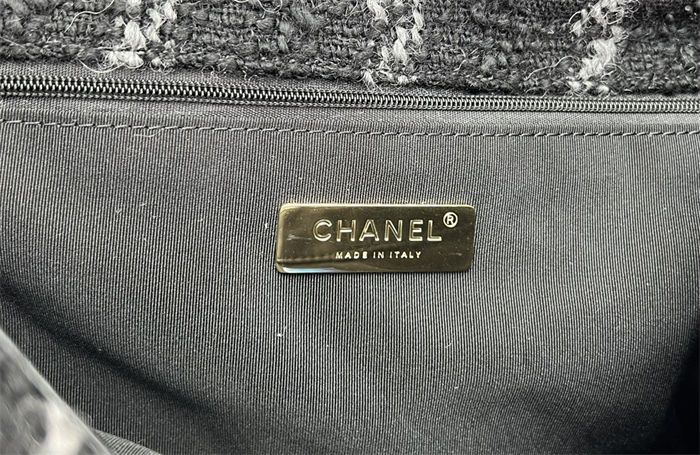 Large Chanel 19 Flap Bag Tweed Gold-Tone Black-Grey High