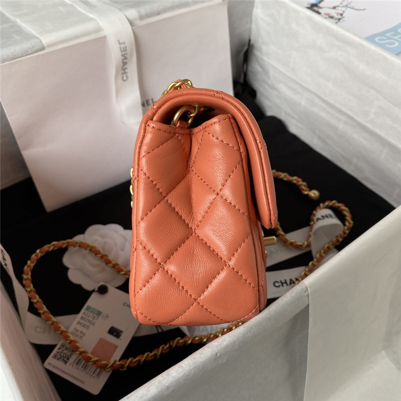 Mini FLAP BAG Lambskin Gold-Metal AS1787 Orange A