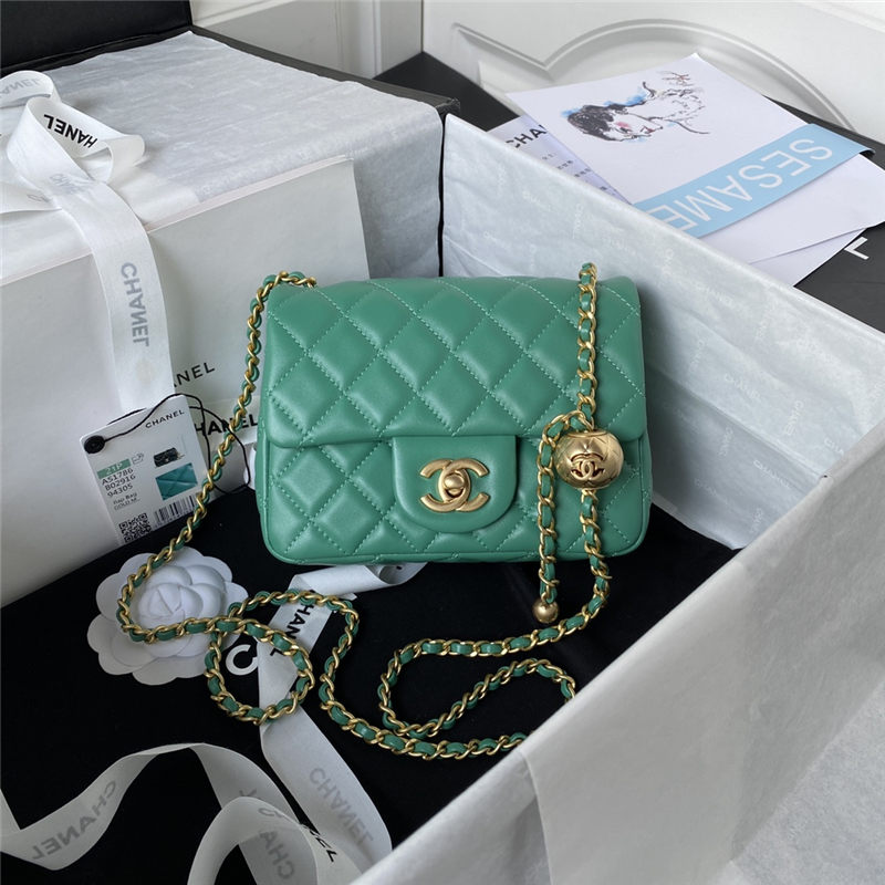 Supermini FLAP BAG Lambskin Gold-Metal AS1786 Green A