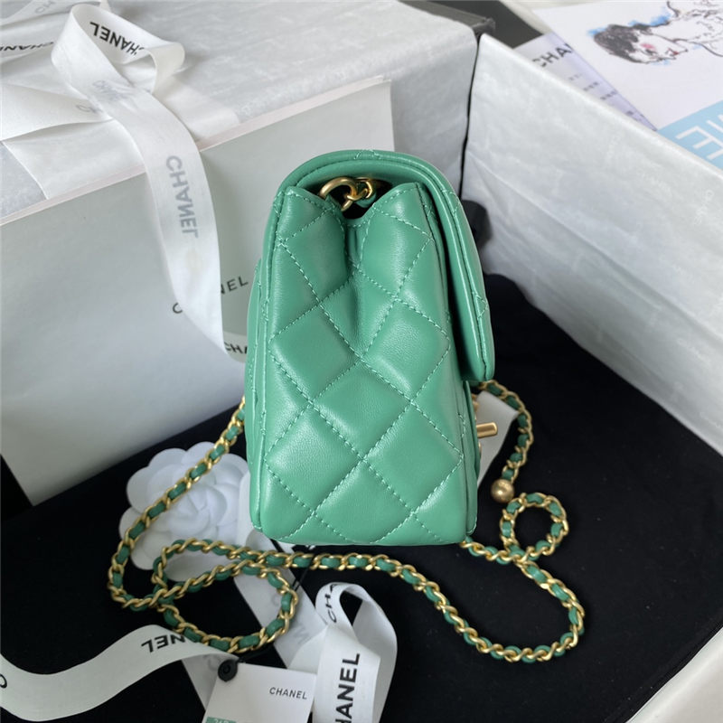 Supermini FLAP BAG Lambskin Gold-Metal AS1786 Green A