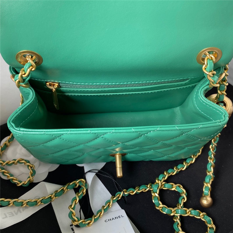 Supermini FLAP BAG Lambskin Gold-Metal AS1786 Green A