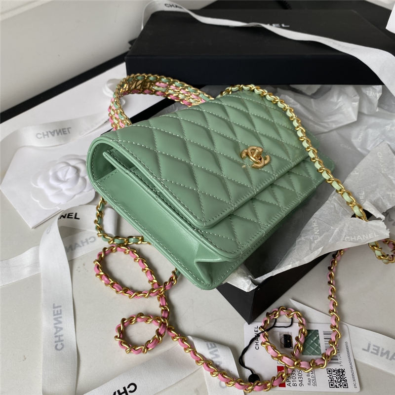 Chanel FLAP BAG WITH TOP HANDLE AP3240 Calfskin & Gold-Tone Metal Green A