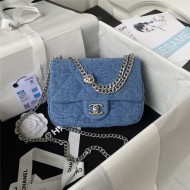 MINI FLAP BAG Denim & Silver-Tone Metal Blue AS3829 A