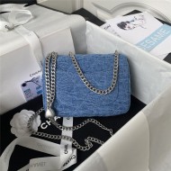 MINI FLAP BAG Denim & Silver-Tone Metal Blue AS3829 A