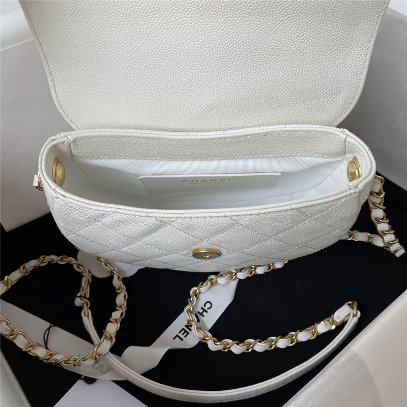 MINI MESSENGER BAG Grained Calfskin & Gold-Tone Metal AS3867 White A