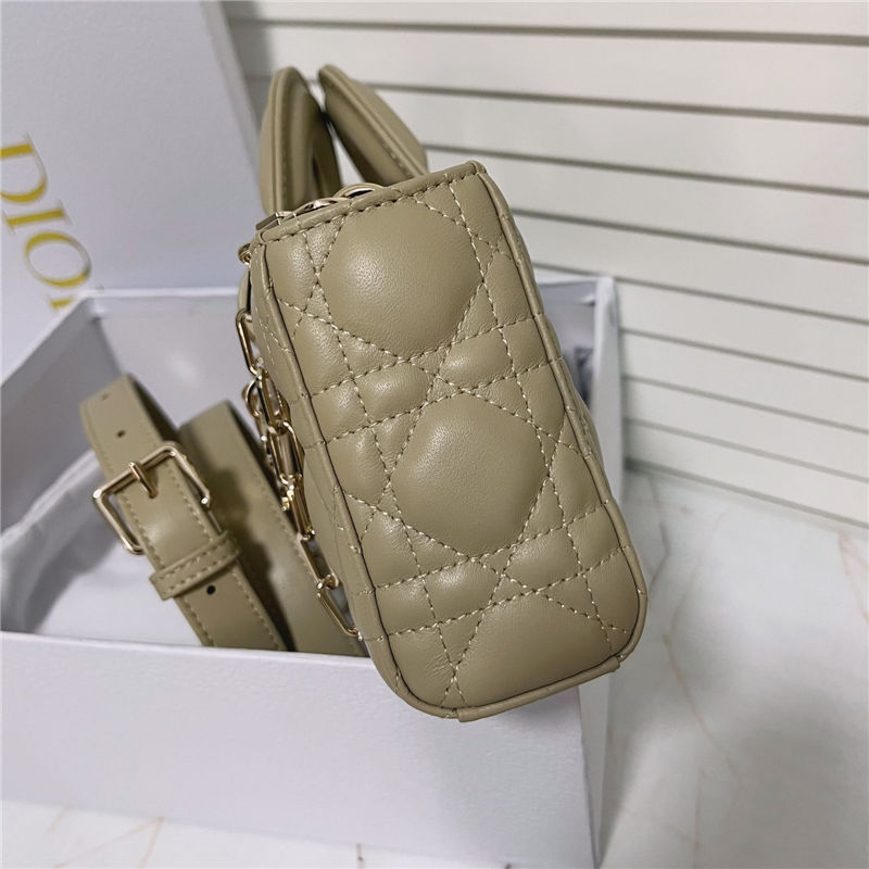 LADY D-JOY BAG SMALL Cannage Lambskin Beige High