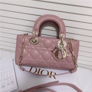 LADY D-JOY BAG SMALL Cannage Lambskin Pink High