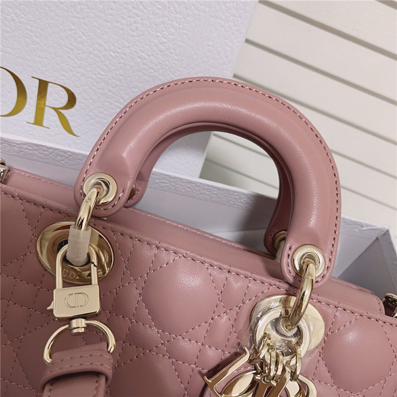 LADY D-JOY BAG SMALL Cannage Lambskin Pink High