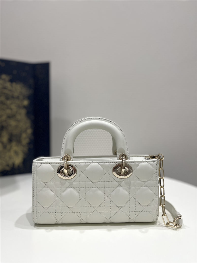 LADY D-JOY BAG SMALL Cannage Lambskin White High