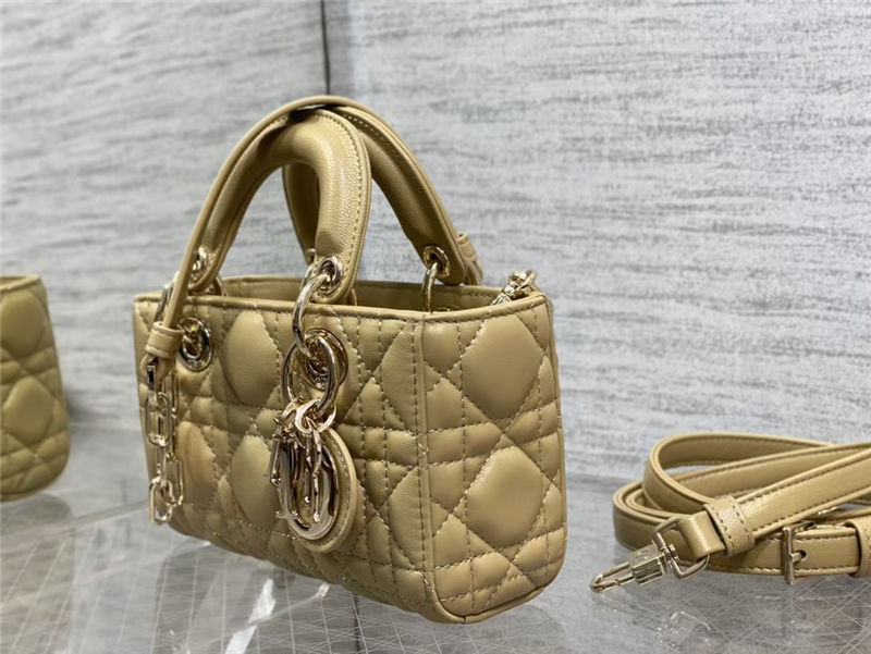 LADY D-JOY BAG MICRO Cannage Lambskin Beige High