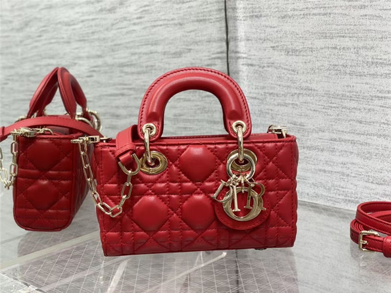 LADY D-JOY BAG MICRO Cannage Lambskin Red High