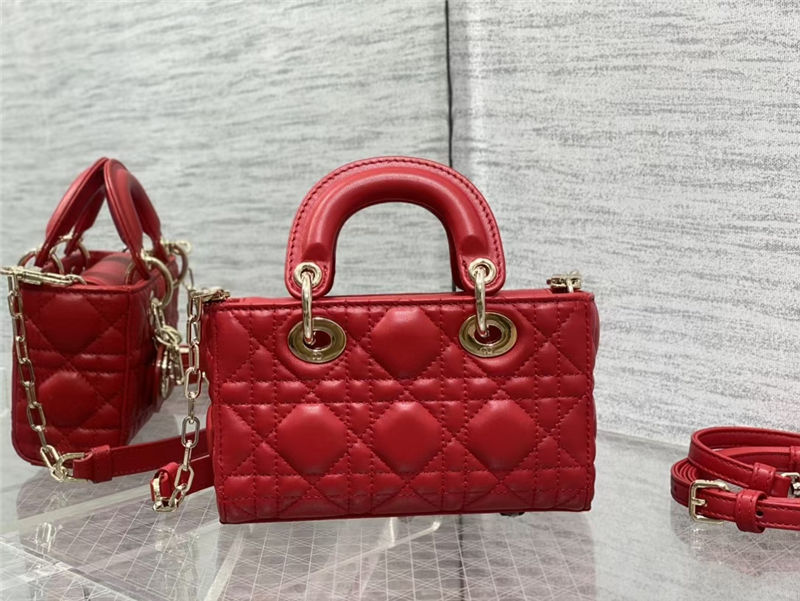 LADY D-JOY BAG MICRO Cannage Lambskin Red High