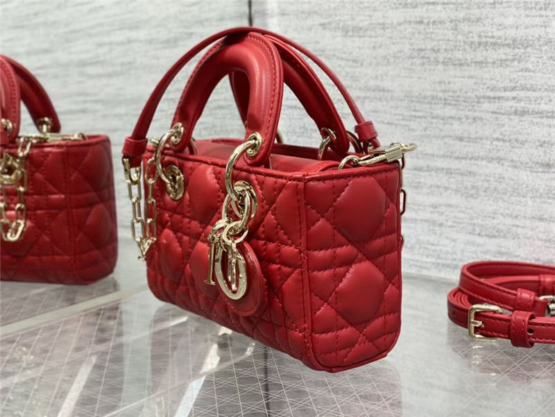 LADY D-JOY BAG MICRO Cannage Lambskin Red High