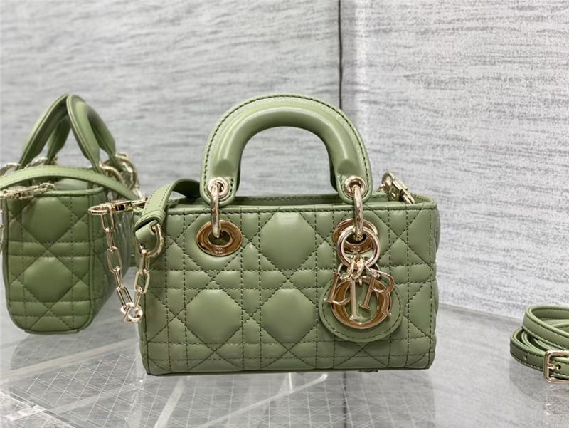 LADY D-JOY BAG MICRO Cannage Lambskin Green High