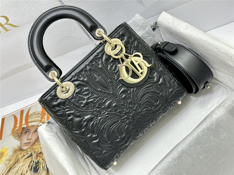 SMALL LADY Dior BAG Quilted-Effect Lambskin with Ornamental Motif High