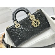 LADY D-JOY BAG MEDIUM Quilted-Effect Lambskin with Ornamental Motif High