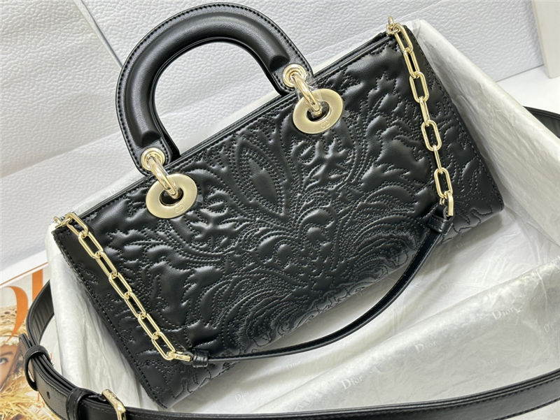 LADY D-JOY BAG MEDIUM Quilted-Effect Lambskin with Ornamental Motif High