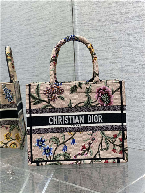 SMALL Dior BOOK TOTE Dior Petites Fleurs Embroidery Natural High