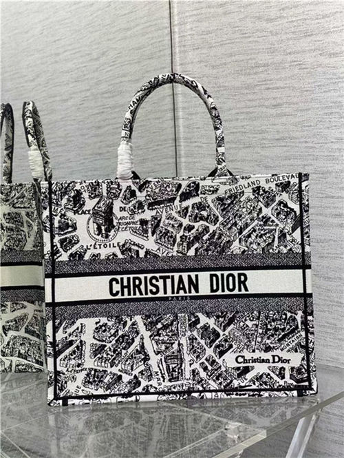 LARGE Dior BOOK TOTE Plan de Paris Embroidery White/Black High