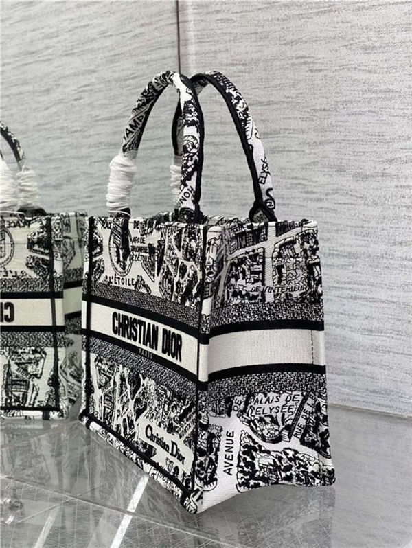 SMALL Dior BOOK TOTE Plan de Paris Embroidery White/Black High