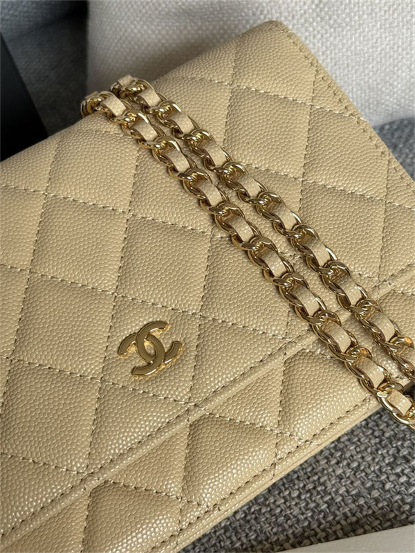 Classic Wallet on Chain AP0250 Grained Calfskin Beige Gold Metal B