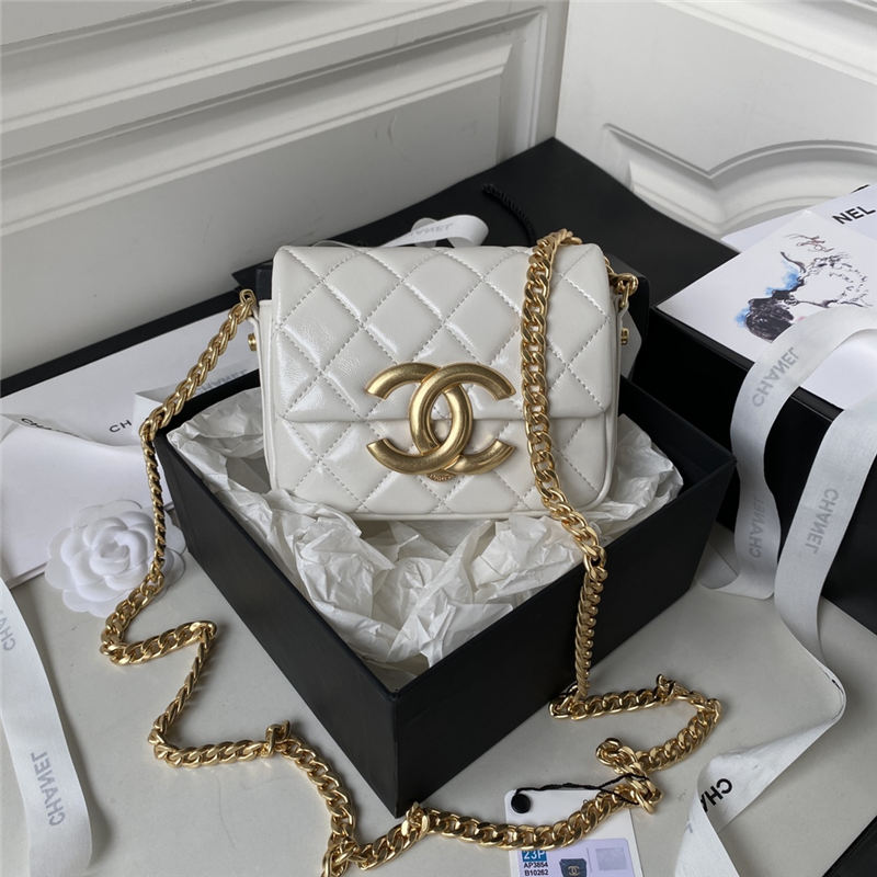 Chanel CLUTCH WITH CHAIN Shiny Lambskin & Gold-Tone Metal AP3854 White A