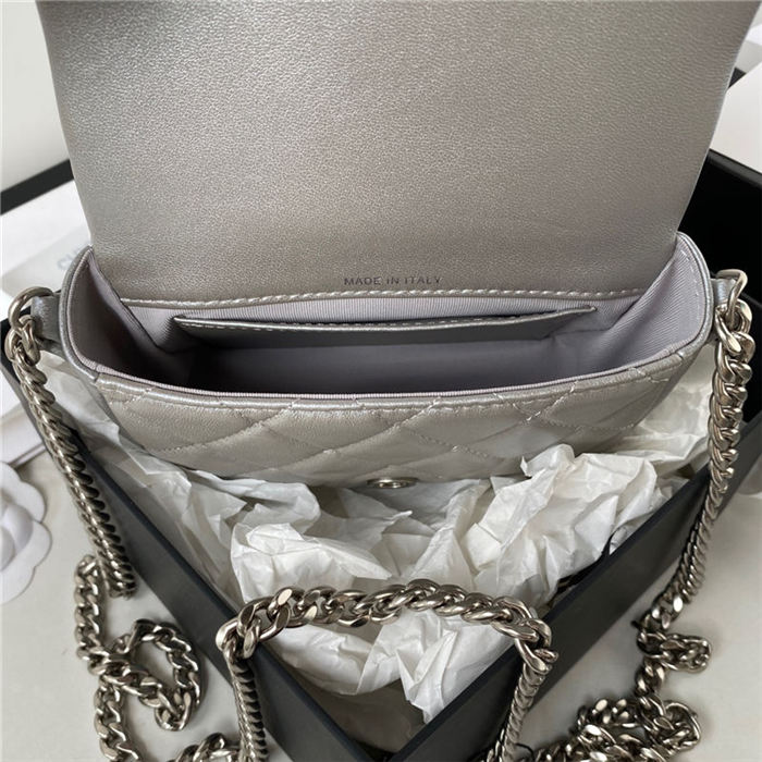 Chanel CLUTCH WITH CHAIN Shiny Lambskin & Silver-Tone Metal AP3854 Silver A