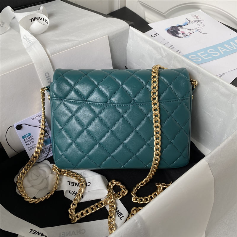 Chanel FLAP BAG Shiny Lambskin & Gold-Tone Metal AP3855 Green A