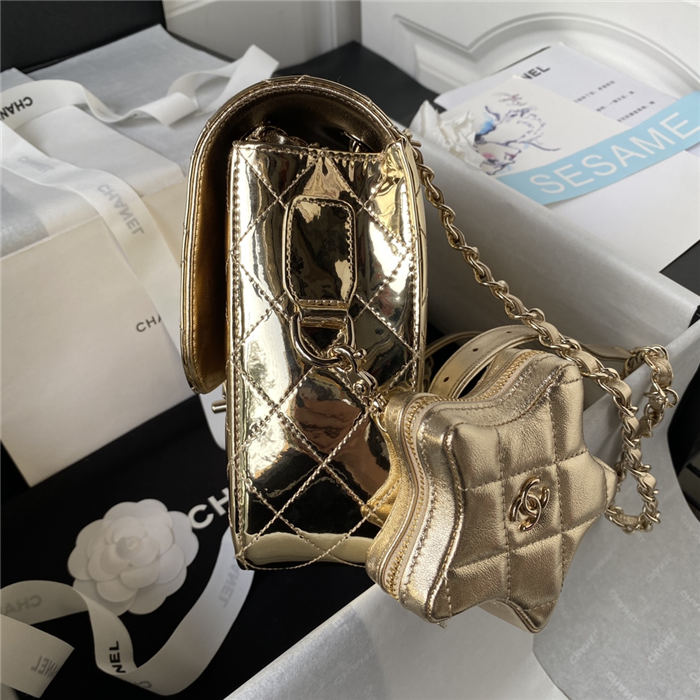 Chanel BACKPACK & STAR COIN PURSE AS4649 Mirror Calfskin, Metallic Calfskin & Gold-Tone Metal Gold A