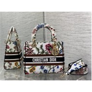 MEDIUM LADY D-LITE BAG Dior Petites Fleurs Embroidery White High