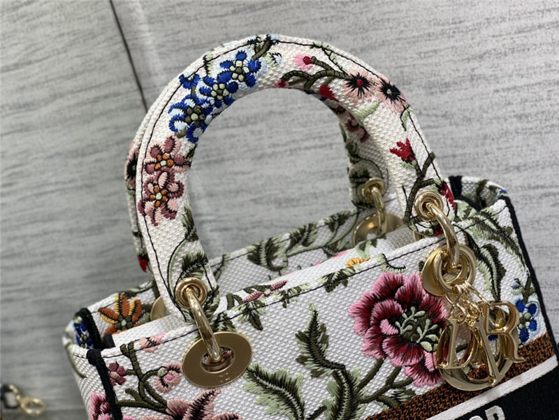 MEDIUM LADY D-LITE BAG Dior Petites Fleurs Embroidery White High