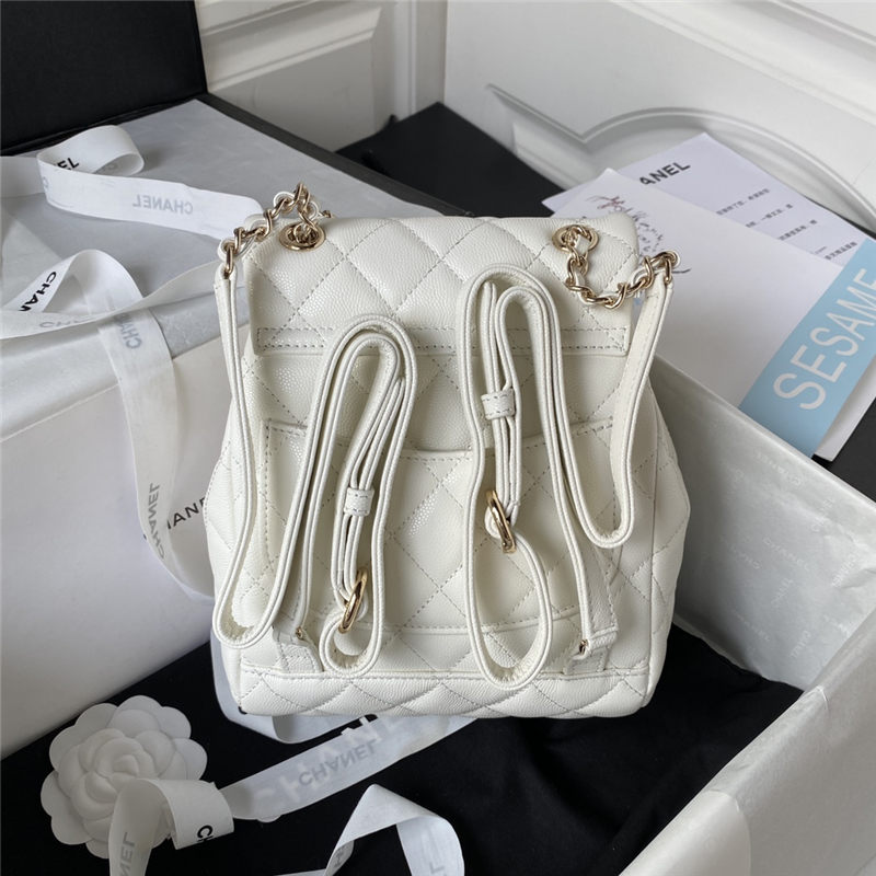 Chanel BACKPACK AS4058 Grained Calfskin & Gold-Tone Metal White A