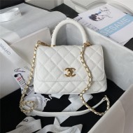 MINI FLAP BAG WITH TOP HANDLE Grained Calfskin & Gold Metal AS2215 White A